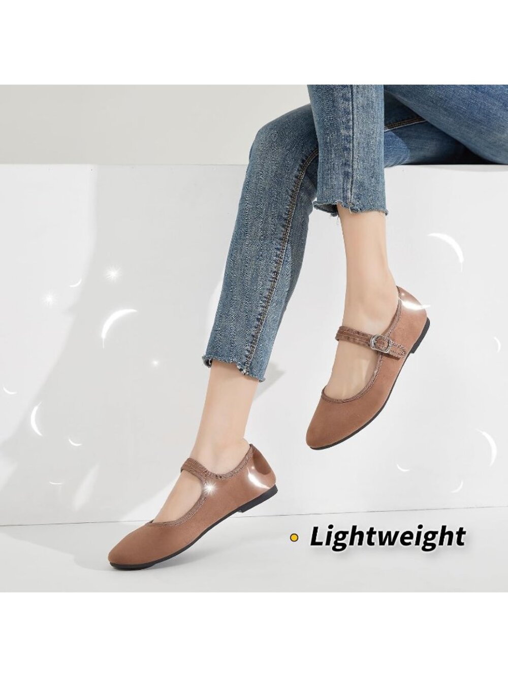 Women's Brown Faux Suede Mary Jane Flats Adjustable buckle Casual Dressy Shoes - Picture 3 of 6